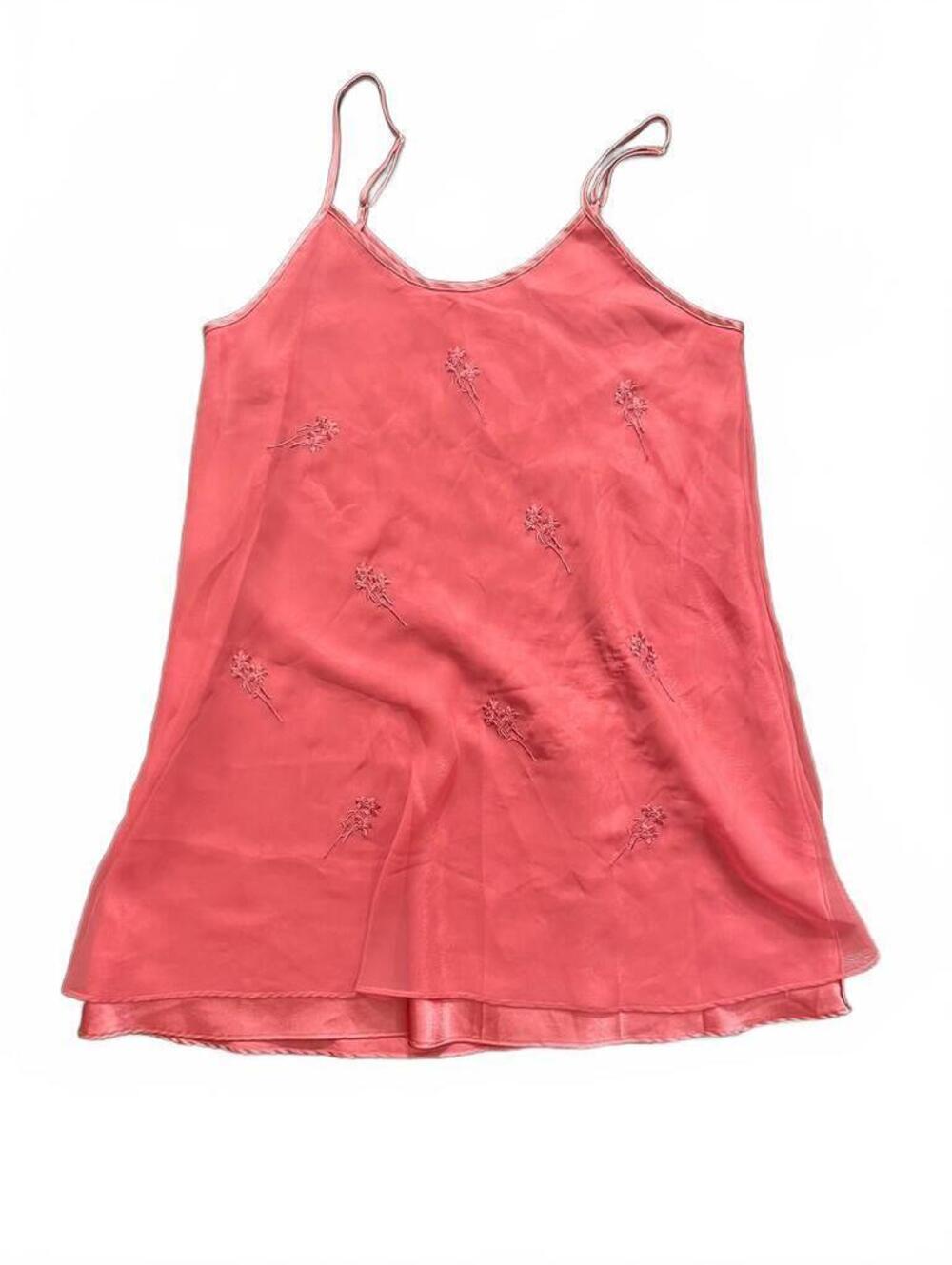 Valerie Stevens Pink Sheer Floral Slip Dress L